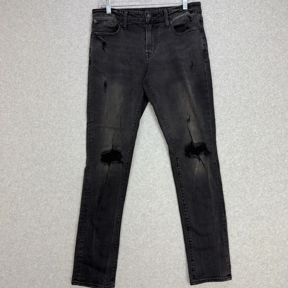 Aeropostale Athletic Skinny Jeans Men 29/32 Black Distressed Denim Grunge Rocker